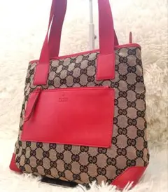 ⭐極美品⭐GUCCI　gg　トートバッグ　レッド　レザー×キャンバス