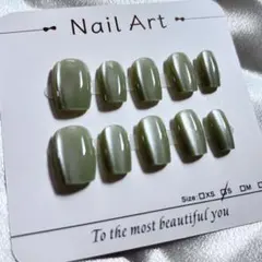 111現品　ネイルチップ　量産型　Sサイズ　マグネット　緑　可愛い　通勤