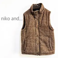 ニコアンド 中綿 ベスト ツイード コットン混 L レッド