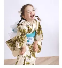 utatane浴衣 キッズ浴衣　マスタードの芙蓉のサムネイル