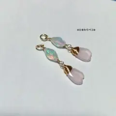 ピンクオニキス＆オパール✢ピアスチャーム　14kgf