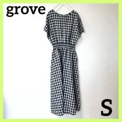 grove グローブ ギンガムチェック 긴 원피스 半袖 Sサイズ