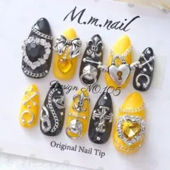ネイルチップ 地雷系 量産型 オーダー 黄黒 ハート 個性派 ガーリー参戦