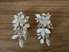 ウェディング　ピアス　フラワーモチーフ　ロングピアス　シルバー　ビジュー　リーフ