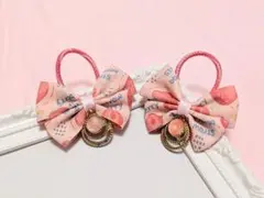 いちご柄ピンクリボンヘアゴム2個セット♪❅*