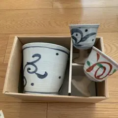 三洋陶器　龍峰窯　手描き　染付　赤絵　酒器セット　ワインクーラー　ワイングラスのサムネイル