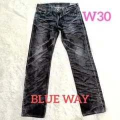 美品 BLUE WAY デニムパンツ W30 黒 日本製 色落 ヒゲ加工 Y2Kのサムネイル
