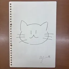 手描きイラスト 猫 アート サイン付き