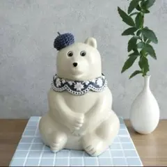 しろくま貯金箱　つけ襟　ベレー帽　2点セット　インディゴブルー3レース