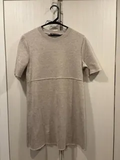 ZARA ベージュ 半袖ミニニットワンピース