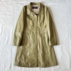 【高級】BALMAIN バルマン ラムレザー ロングコート 11号 本革 カーキ