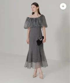 leja 2WAYオフショルダーパフスリーブマーメイドワンピースドレス グレー