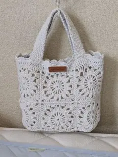 手編み★透かし★白★モチーフ編み★グラニースクエア★コットン★