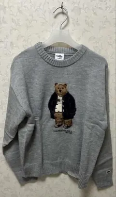 Silly 【サイズは写真と詳細に記載してます】クマ柄 ニット セーター グレー