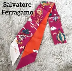 綺麗！Ferragamo フェラガモ リボンスカーフ バンドー 動物柄 シルク製
