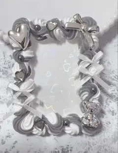 ホイップデコ硬質トレカケースB8グレー白ミックス ハート リボン 熊TC-184