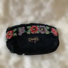 FEILER 花柄刺繍 ポーチ 黒