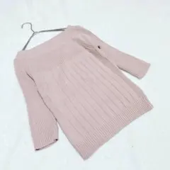 KN0567【ロートレアモン】ニット【2】リブ ボートネック 七分袖 ピンク
