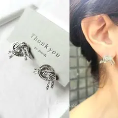 No.328 アンティークシルバー 結びデザインピアス