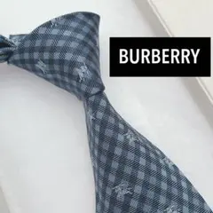美品 バーバリー ネクタイ シルク ホースマーク ブロックチェック ネイビー