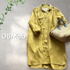 美品 08Mab リネン ロングシャツ ワンピース 長袖 マスタードイエローのサムネイル