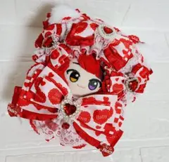 即購入不可！フォロワー様限定・ちびぐるみサイズぬい服・白ねこ赤リボン