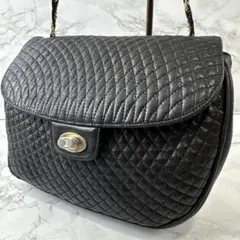 BALLY バリー キルティング 本革 レザー ミニショルダーバッグ 黒ブラック