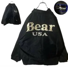 やや90s古着Bear USAでかロゴ刺繍ブラックコーチジャケットビッグサイズ