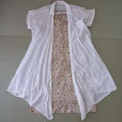 ホワイト半袖シャツ・ブラウス　ロング　羽織り