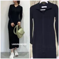 LAGUNAMOON カラーネックタイトニットワンピース ブラック