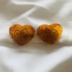 vintage★昭和レトロ　キャラメルカラー　ハートイヤリング　古着　ロキエ