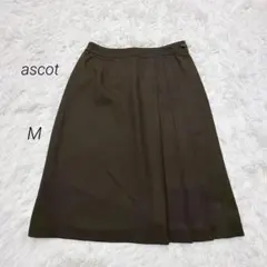 アスコット タイトスカート プリーツ カシミヤ混 ひざ丈 上品 ブラウン Mのサムネイル