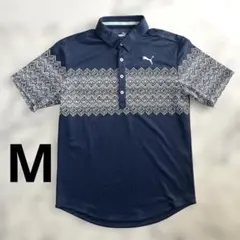 PUMA ポロシャツ 幾何学模様 ネイビー Mサイズのサムネイル