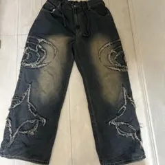 ダメージ加工ワイドデニムパンツ