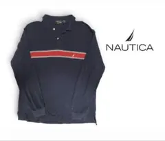 NAUTICA 長袖ポロシャツ ネイビー レッドライン
