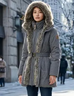 美品✨️希少デザイン✨️ノースフェイス ファーダウンコート ベルト付 グレー S