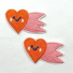 2個セット 刺繍ワッペン ハート にっこり 流れ星 ［HARE］NK013