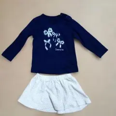 コムサイズム　長袖Ｔシャツ 80㎝　ネイビー　水玉スカートおまけ付き　リボン