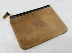 LOEWE ロエベ アナグラム型押し ポーチ スエード ブラウン ゴールド金具