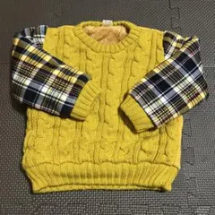 イエロー ニット トレーナー チェック袖