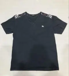 ①Burberry Black Label ブラック Vネック Tシャツ