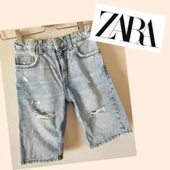 ZARA boy 美品 デニム ハーフパンツ ダメージ ペイント