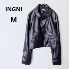イング ブラック フェイクレザー ダブルライダースジャケット ショート丈 モード