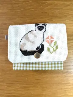 フラップポーチ　ポーチ　ねこ　ハンドメイド　シャム猫