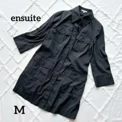 エンスウィート ロングシャツ 7分丈 レディース ナイロン地 ポケット 黒 M