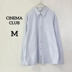 CINEMA CLUB ストライプシャツ 長袖 青 白 シンプル オフィス M