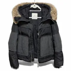 y022704 MONCLER ダウンジャケット　ファー　ウール切替　M相当