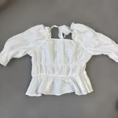 バックリボンつきオフショルトップス半袖 レース しまむら 白