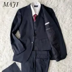 【3ピース】シルク混 MAJI セットアップスーツ ネイビーストライプ Sサイズ