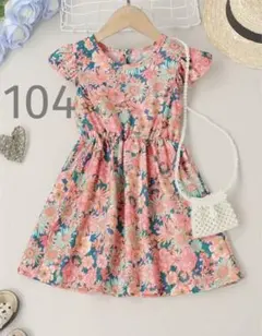 海外子供服　フラワーフレンチスリーブワンピース100〜104cm 花柄　女の子